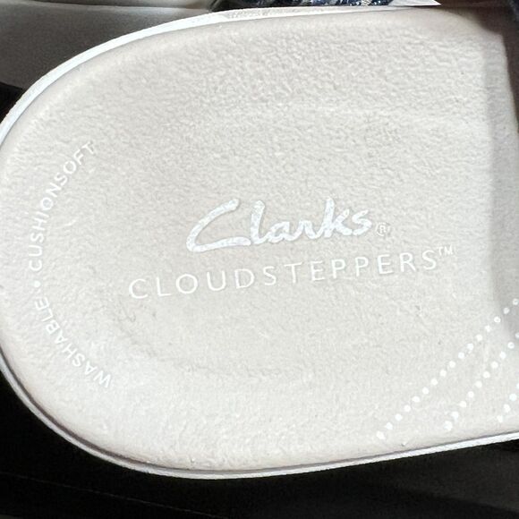 Clarks Cloudsteppers Sandals Womens Size 10 Blue White Striped Slingback Wedge - Picture 6 of 13
